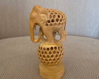 Handcarved Wooden Undercut Jali Ball Elephant 