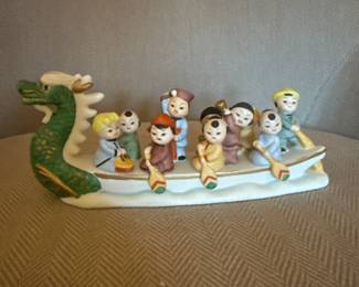 Chinese porcelain statue 1981 - children on boat 