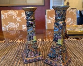 Satsuma Hand Painted Candlesticks 
