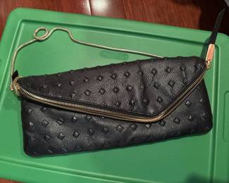 Henri Bendel Black Crocodile Embossed Leather