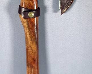Viking Style Damascus Bearded Axe, 4.75" Blade, 18" Handle, In Leather Sheath