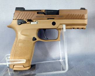 Sig Sauer P320 M18 9mm x 19 Pistol SN# M18-100390, Missouri National Guard, Pony Express Symbol, C-131 Airplane Image, 3 Total Mags, Paperwork, In Hard Case