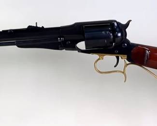 A. Uberti 1858 Remington New Army .44 Cal 6-Shot Black Powder Rifle SN# Not Found, Powder Flask, Hornady Bullets, Black Powder Solvent, Muzzleloader Lube, Paperwork, And More, In Box