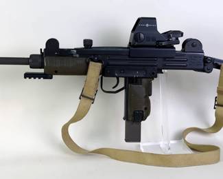 IMI-Israel / Action Arms UZI Model B 9mm Rifle SN# SA65006, Sight Mark Red/Green Dot Sight, Underfold Stock, Canvas Sling, Paperwork, In Camo Soft Case