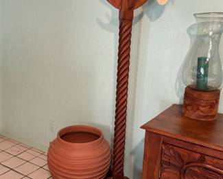Extra large Pottery floor vase, cute hand, carved coat rack
