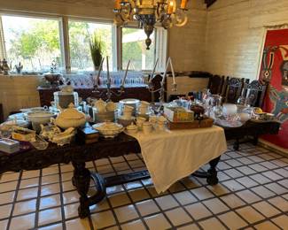 Two sets of China, Crystal, silver plated candlesticks Moore is Moore is the key here