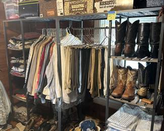 Lots of vintage clothes and boots