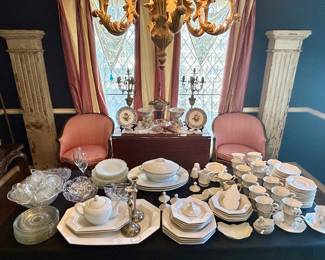 Wonderful China, and crystal including Tiffany & Co., antique pair of chairs, more candelabras, design elements such as these Pilar’s 