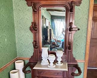 Gorgeous antique hall tree with marble too