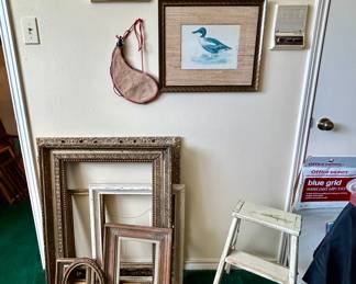 Antique wooden frames, step stool 