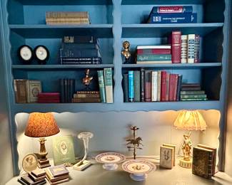 Lovely collection of vintage books, lamps and Victorian era finds 