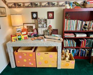 Vintage children’s toy boxes, toys, games, and books 
