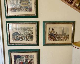 Vintage framed color lithographs