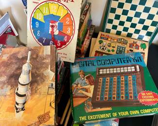 Selection of vintage games, toys, and Fisher-Price puzzles
