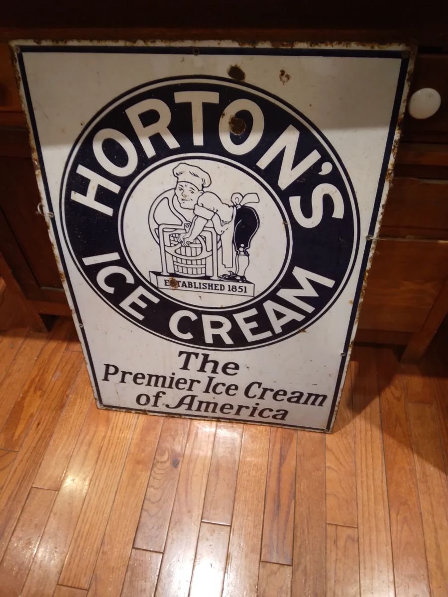 Horton's Ice Cream metal and porcelain advertising sign 