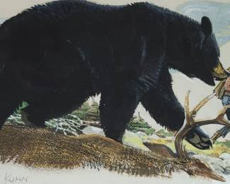 Original signed Bob Kuhn bear and hunter painting