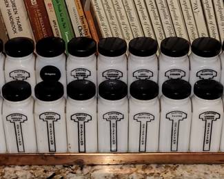 Milk glass spice jars