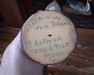 Green wing teal drake statue by J Lapham Dennis Port Mass