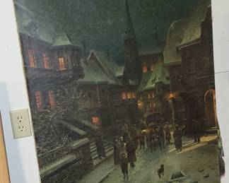 Large painting of a streetscape