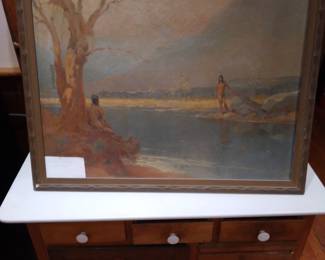 New York native indian scene painting, attrbuted to David C Lithgow