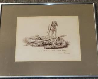 Bob Kuhn personal signed tiger charcoal hunting drawing to Wayne Trimm