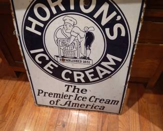 Horton's Ice Cream metal and porcelain advertising sign 