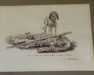 Bob Kuhn personal signed tiger charcoal hunting drawing to Wayne Trimm