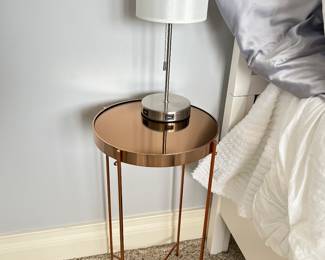 Pair of copper mirrored accent tables available ~