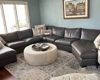 Room & Board Grey Leather Sectional, (Retail: $17,000). Ottoman, side table & painting not for sale)