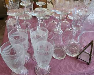 iris ice tea and lots of etched crystal