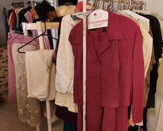 From suits to T shirts,  Skirts, pants--all very large for curving ladies