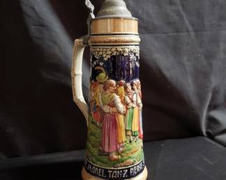 Lot # : 253 - Vintage German ceramic stein with pewter lid
