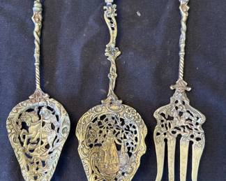 Lot # : 368z - 3 Vintage Italian brass decorative fork & spoons
