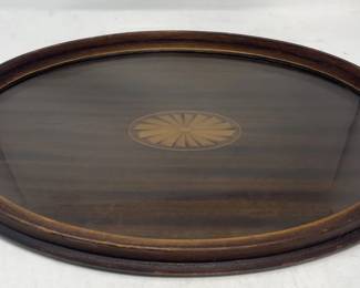 Lot # : 478 - Oval mahogany serving tray with brass handles
