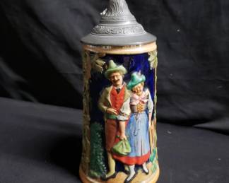 Lot # : 266 - Vintage German ceramic stein with pewter lid
