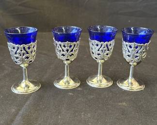 Lot # : 346z - Set of VTG cobalt blue & silver tone cordial
