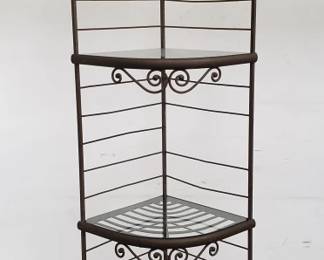 Lot # : 105 - Iron & brass corner baker's rack on casters
