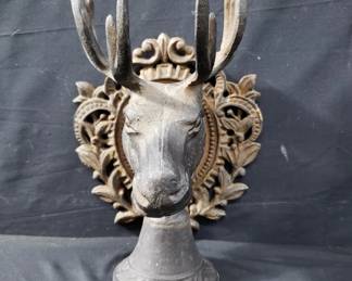 Lot # : 264 - Antique cast iron moose head with bell on ornate
