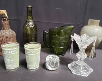 Lot # : 314 - Group of glass items – pitcher, bottles, etc.
