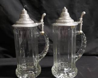 Lot # : 649 - Vintage Rastal Italy Glass steins with pewter lids
