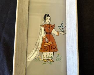 Lot # : 329z - Vintage framed Chinese reverse painting on glass
