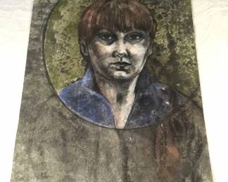 Lot # : 250f - 1977 Portrait watercolor painting on paper
