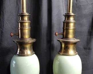 Lot # : 457 - Pair of vintage Stiffel style brass and sage
