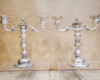 Lot # : 300s - Pair of silver plate three-light candelabras
