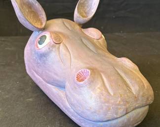 Lot # : 362z - Vintage carved wood hippo wall decor
