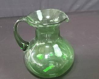 Lot # : 251 - Vintage hand blown green glass pitcher
