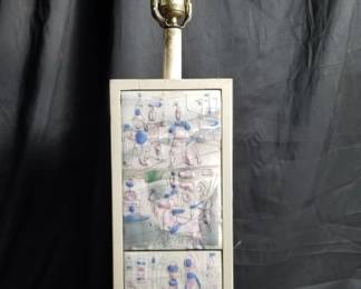 Lot # : 484 - Vintage wood and enamel tiles table lamp
