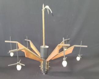 Lot # : 129 - Mid century modern wood and brass light fixture
