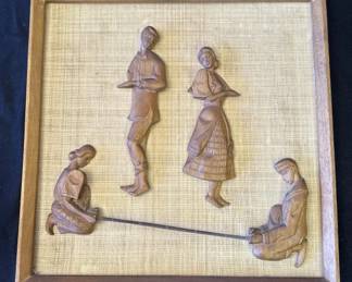 Lot # : 253z - Vintage MCM framed carved wood figures
