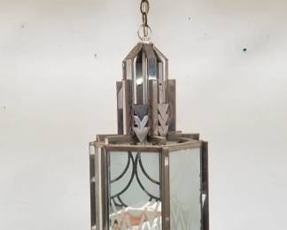 Lot # : 494 - Art Deco style steel and glass swag lamp
